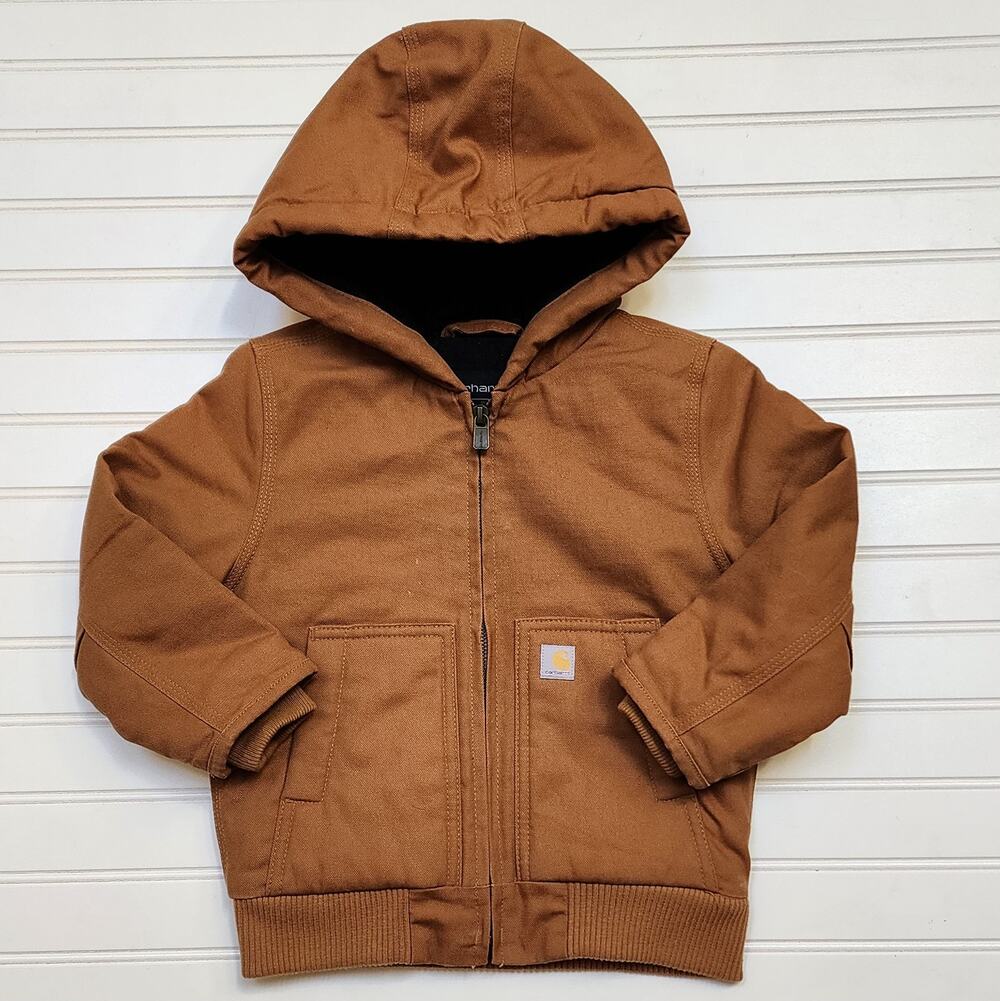 Carhartt Kids Canvas Flannel Quilt Lined Insulated Jacket Size 3T Brown